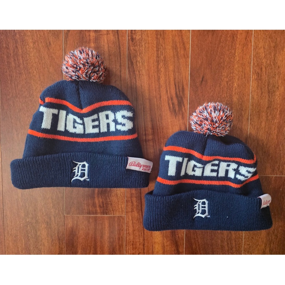 Adult Detroit Tigers Beanie Hat Set of 2 Pom Bally Sports MLB Knit